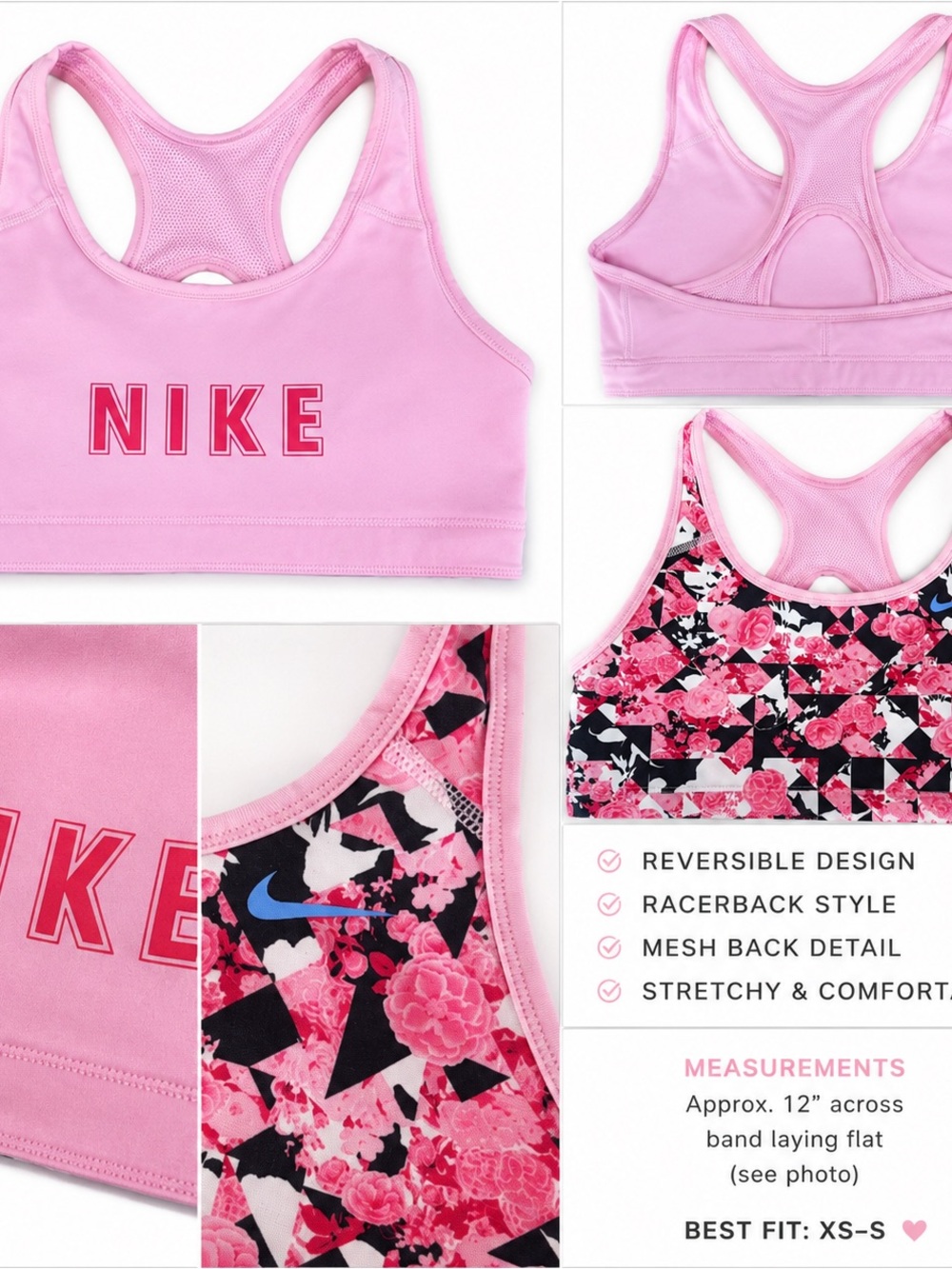 Nike Reversible Sports Bra Pink Floral Racerback XS S
